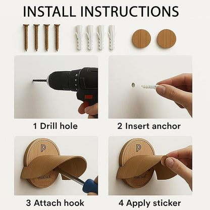 Hat Hooks for Wall Set of 2 – Cowboy Hat Hanger for Fedoras, Caps & Wide Brim Hats – Wooden Curved Rack Preserve Hat Shape – Wall-Mounted Cap Holder for Door & Closet