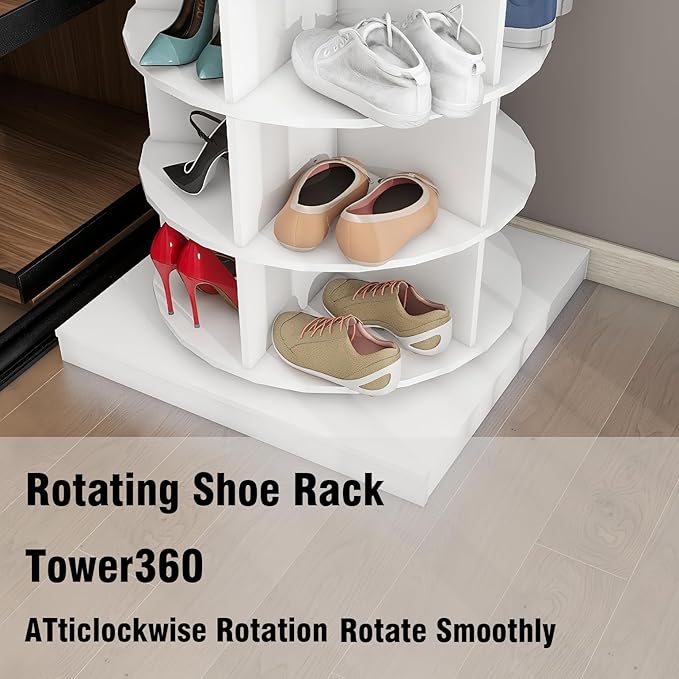 HomVent Rotating Shoe Rack, 7-Tier Spinning Shoe Rack Tower, Free Standing 360° Revolving Shoe Organizer Shoe Storage Shelf Can Hold Over 28 Pairs Shoes for Entryway Living Room