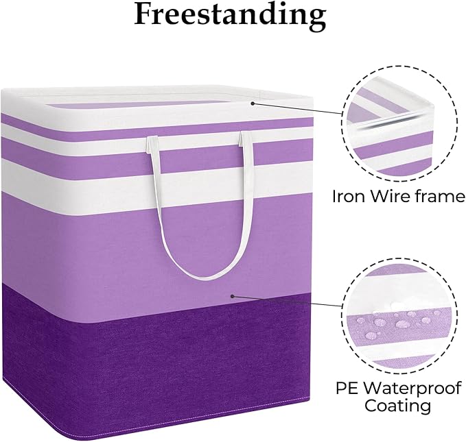 StorageRight Large Collapsible Laundry Basket Hamper with Easy Carry Handles，Freestanding Clothes Hampers for Laundry, Bedroom, Dorm, Towels, Toys, 100L, Purple