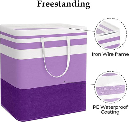 StorageRight Large Collapsible Laundry Basket Hamper with Easy Carry Handles，Freestanding Clothes Hampers for Laundry, Bedroom, Dorm, Towels, Toys, 100L, Purple