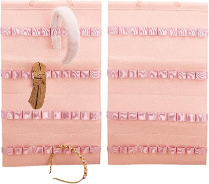Felt Hanging Headband Holder with 40 Elastic Bands Bow Hanger Pink Wall Headbands Display Organizer Ribbon Hair Hoops Storage Hairbands Hair Accessory Holder for Home Women Hair Bows