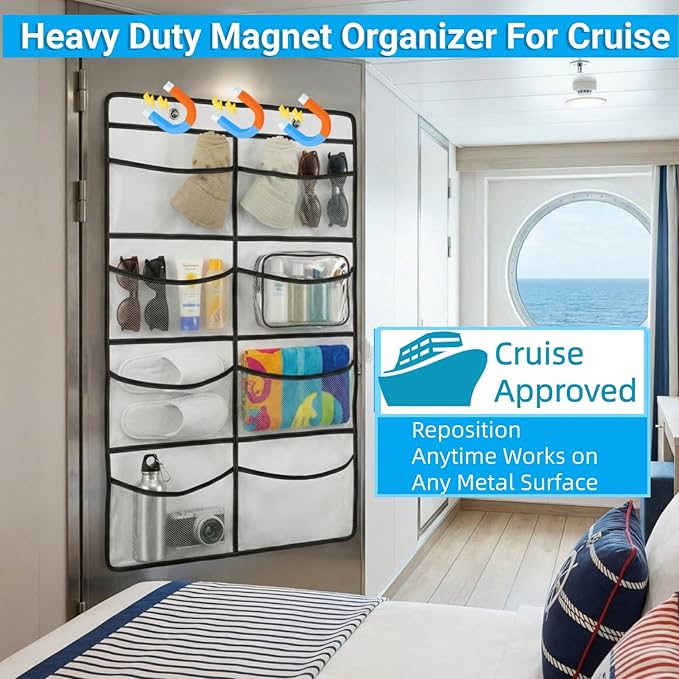 Magnetic Cruise Organizer, 8 Large Durable Pockets Over The Door Organizer For Cruise Ships, Magnetic & Hanging Cruise Organizer, Cruise Essentials 2026 （ 40" x 21.6"）