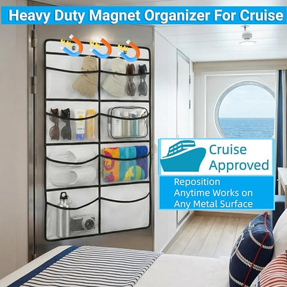 Magnetic Cruise Organizer, 8 Large Durable Pockets Over The Door Organizer For Cruise Ships, Magnetic & Hanging Cruise Organizer, Cruise Essentials 2026 （ 40" x 21.6"）