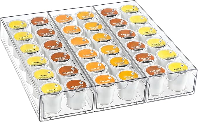 Clear Acrylic Coffee Pod Holder Organizer for K CUP, 36 Pods Storage for Kpods on Counter, Under Coffee Maker Countertop Drawer Organizer for KCUP, for Keurig Pod - Sturdy & Food Grade