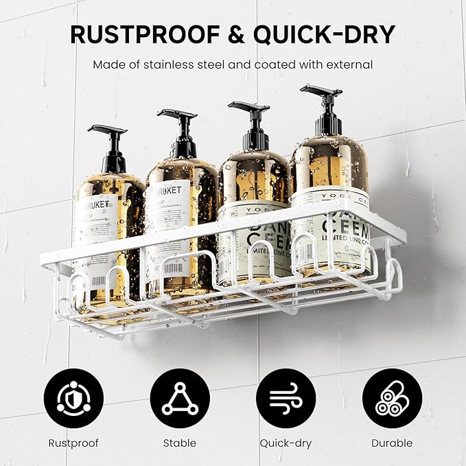 Shower Caddy, 3 Pack Shower Shelves for Inside Bathroom, Rustproof Adhesive Bathroom Organizer with Soap Holder, No Drilling Washroom Organizers and Storage for Bathtub Room/Kitchen/Home, White