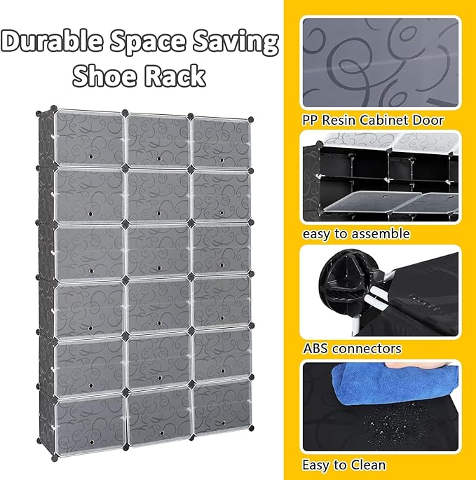 12 Tier Portable Shoe Cabinet,72 Pair Shoe Rack Organizer, Expandable Standing Shoe Rack for Heels, Boots, Slippers,Perfect for Entryway,Hallway, Black