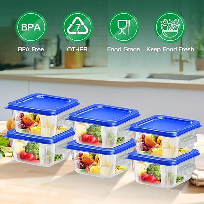 6 pcs 2qt Food Storage Containers with Lid, Square Clear Commercial Food Storage Containers with Handle and Scale for Food Storage in Home Kitchen & Dining (Blue)