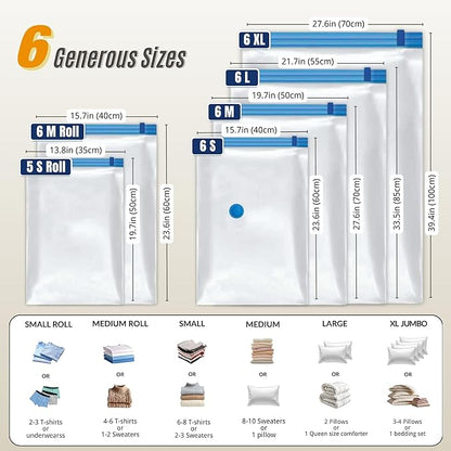 35 Pack Vacuum Storage Bags with Hand Pump, Compression Space Saver for Comforter, Bedding, Blanket Storage, Vacuum Seal Bags for Clothing, Travel Luggage Suitcase and Closet Organizer