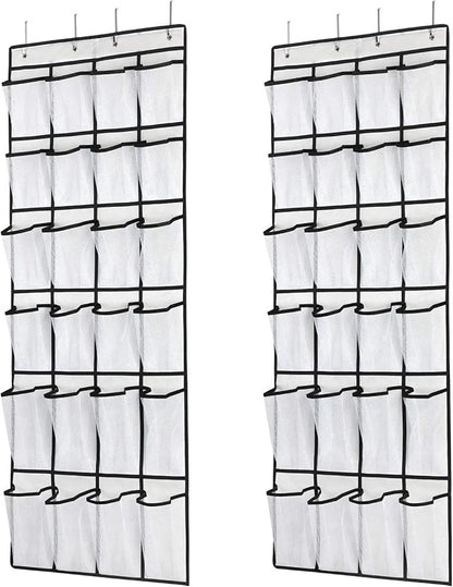 for Over The Door Shoe Organizer 24 Pocket Mesh Hanging Shoe Rack 2 Pack White 58x21, Shoe Storage, Hanging Organizer, 24 Pockets, 2 Pack, White Color, 58x21 Dimensions