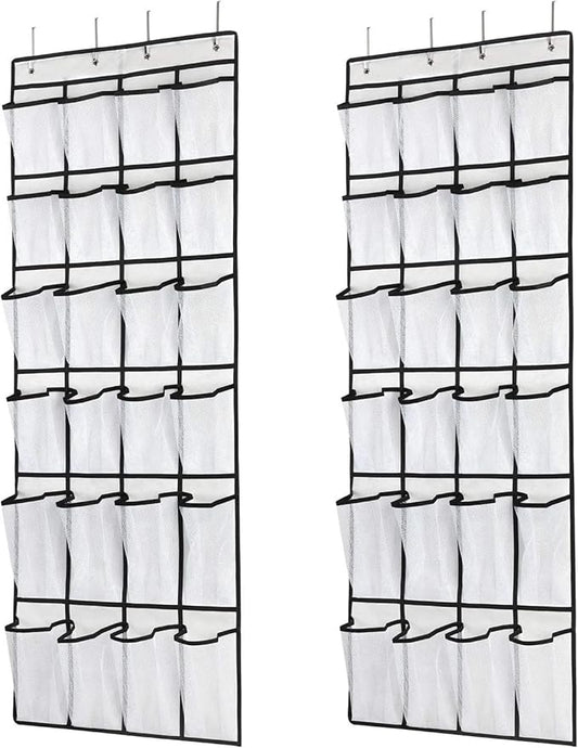 for Over The Door Shoe Organizer 24 Pocket Mesh Hanging Shoe Rack 2 Pack White 58x21, Shoe Storage, Hanging Organizer, 24 Pockets, 2 Pack, White Color, 58x21 Dimensions