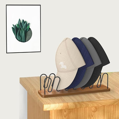 Hat Organizer for Baseball Caps 2 Pack, Premium Wood and Metal Design Hat Storage for Baseball Caps for 14Caps, Tabletop Hat Racks for Closet, Dresser, Entrance (2PCS, Walnut Color)