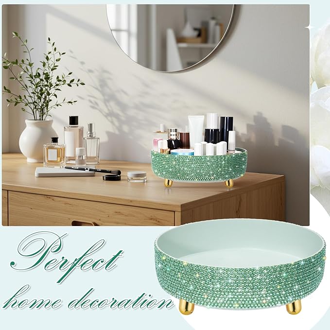 Honeydak Green Bling Perfume Makeup Organizer Bling Mother's Day Nurses Day Gifts for Women Bathroom Organizers and Storage 360 Rotating Makeup Organizer for Countertop(Resin Stone)
