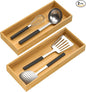 VeyFey Bamboo Drawer Organizer, Stackable Utensil Organizer for Kitchen, Bamboo Storage Box Wood Silverware Tray for Drawer 15" x 6" x 2" Set of 2