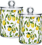 ALAZA 2pcs Watercolor Lemon Leaf Qtip Holder Dispenser 14 oz Bathroom Storage Clear Apothecary Jars Containers Cotton Ball,Cotton Rounds,Floss Picks, Hair Clips, Food