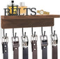 Belt Hanger Organizer for Closet, Wall Mount Belt Rack, Wooden Belt and Tie Organizer for Stores and Displays Mens Accessories (Length 9.8”) Brown