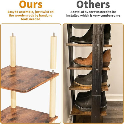 LUCKNOCK Vertical Shoe Rack, 8-Tier Tall Narrow Shoe Organizer for Entryway, Closet, Dorm & Small Spaces, Freestanding Wooden Shoe Shelf Tower for Boots, Sneakers, Heels. (Rustic Brown)