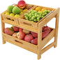 2-Tier Stackable Can Rack Organizer for Pantry, Fruit Basket, 2 Tier Bamboo Fruits Basket Stand for Kitchen Countertop, Tray Suitable for Bread, Vegetables, Produce