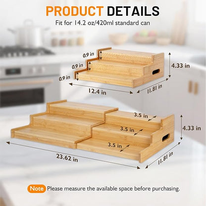 Bamboo Expandable Can Rack Organizer for Pantry, Stackable 3 Tier Canned Food Organizers and Storage, Kitchen Cabinet, Can Holders Dispensers for Pantry Up To 24 Cans