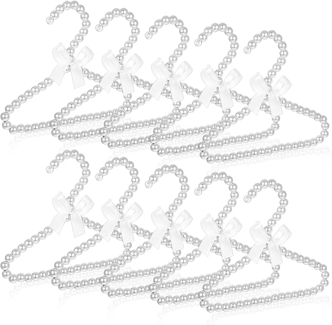 10 Pack Pearl Beads Clothes Hangers, Small Elegant Standard Hanger with White Ribbon Trim Hangers for Pet Dog