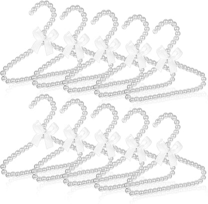 10 Pack Pearl Beads Clothes Hangers, Small Elegant Standard Hanger with White Ribbon Trim Hangers for Pet Dog