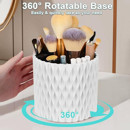 WAFJAMF Makeup Brush Holder 360 Rotating Cosmetics Holders Storage Cup for Vanity Desktop Bathroom Countertop 5 Slot Makeup Brushes Container - Classic Style - Pearl White