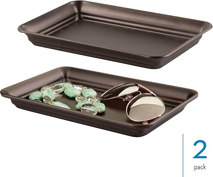 iDesign Decorative Countertop Vanity Tray Organizer for Bathroom, Bedroom, Closet, Entryway, Set of 2, 9.7" x 6.3" x 1", Bronze