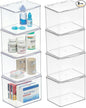 mDesign Plastic Bathroom Storage Organizer Box w/Hinge Lid for Closet, Shelf, Cupboard, Vanity, Hold Medicine, Lotion, Cotton Swabs, Masks, Styling Tools, Lumiere Collection, 8 Pack, Clear