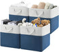 Patvingot 13x13x13 Cube Storage Bins,4 Pack Large Foldable Fabric Storage Cubes with Handles for Organizing Home, Closet, Shelf, Office(White&Blue)