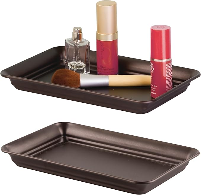 iDesign Decorative Countertop Vanity Tray Organizer for Bathroom, Bedroom, Closet, Entryway, Set of 2, 9.7" x 6.3" x 1", Bronze