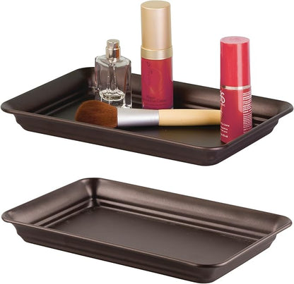 iDesign Decorative Countertop Vanity Tray Organizer for Bathroom, Bedroom, Closet, Entryway, Set of 2, 9.7" x 6.3" x 1", Bronze