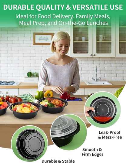 UMT Plastar 32 oz Round Meal Prep Bowls with Lids, 50 Pack BPA-Free To Go Food Containers, Microwave Freezer Dishwasher Safe, Round Food Storage Containers for Meal Prep Takeout