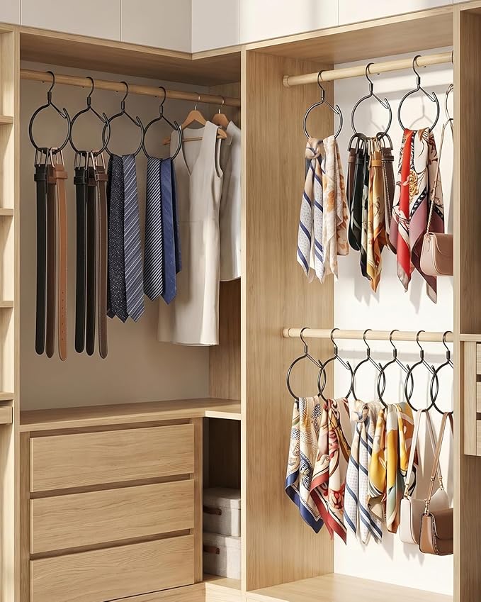 Supforce 2 Pack Belt Hanger, 360° Swivel Belt Hanger for Closet, Belt Organizer for Closet, Holds Ties, Scarves, Bags, Hat & Accessories, Black