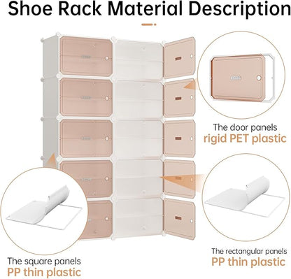 MAGINELS 6-Tier Shoe Rack,Expandable Plastic Shoe Cabinet. Shoe Storage with Door,Entryway, Closets, Hallway, and Bedroom.Accommodates Up to 24 Pairs of Shoes.Grey (6 Tier 24 Pairs（White）)