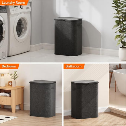 Lifewit 85L Large Laundry Basket with Lid, Laundry Hamper with Plastic Handles and Removable Bag, Foldable Tall Dirty Clothes Hampers for Laundry for Laundry Room, Bedroom, Bathroom, Dorm, Dark Gray