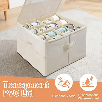 Shoe Organizer for Closet, Foldable Shoe Storage Containers with Clear Cover, Reinforced Handles Fits 8-16 Pairs, Space Saving Stackable Design for Sneakers Sandals Slippers (White)