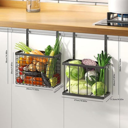 Kitchen Cabinet Door Organizer, 2 Pack Cabinet Door Organizer, Over The Cabinet Door Organizer with Towel Bar & 4 S-Shaped Hooks, Cutting Board Organizer for Cabinet Door, Cabinet Door Basket