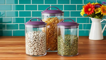 Reston Lloyd Food Storage Containers, BPA Free Airtight Canisters for Cereal, Pasta, Sugar, Coffee, Flour, Cookies, Loose Tea, for Kitchen Organization, Set of 3, Plum