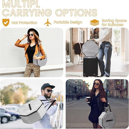 Wonderjune 2 Pcs Cowboy Hat Box for Storage Collapsible Sturdy Cowboy Hat Case with Handle for Men and Women Travel Storage Organizer Large Cap Bag for Closet(Gray)