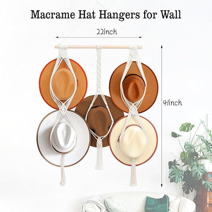 Macrame Hat Hangers 5 Hats Can Be Hung Bohemian Hat Holder Hat Organizer 100% Natural Cotton Can Be Used For Cowboy Hats, Wide-Brimmed Hats, Etc Room Decoration Gifts