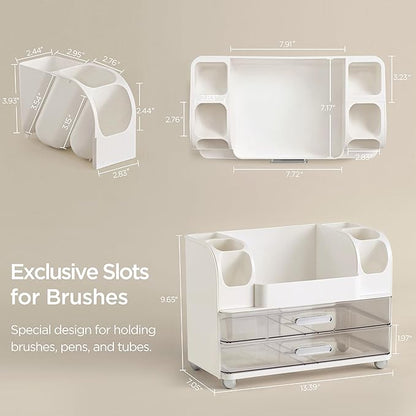 HBlife Makeup Organizer for Vanity with Brush Holder, Large Bathroom Countertop Cosmetic Organizer Skin Care Storage, Easy to Store Lipsticks, Nail Polishes, Perfumes, Eyeshadow Palettes, White