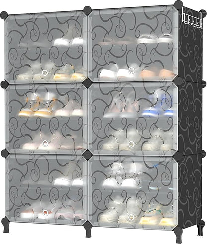 AWTATOS Shoe Rack, 6 Tier Shoe Storage Cabinet with Door, 24 Pair Shoe Organizer Shelves for Closet Hallway Bedroom Entryway, Black