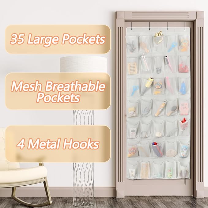 GOMAJI 35 Large Pockets Over the Door Shoe Organzier, Hanging Shoe Organizer for Door Large Capacity Shoe Storage Bag with 4 Metal Hooks