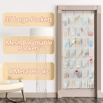 GOMAJI 35 Large Pockets Over the Door Shoe Organzier, Hanging Shoe Organizer for Door Large Capacity Shoe Storage Bag with 4 Metal Hooks