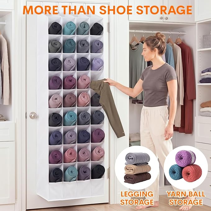 30-40 Pairs Over the Door Shoe Organizer, Large & Deep Pockets Hanging Shoe Rack, Space-Saving Closet Door Organizer Fits Boots,Sneakers or Larger Shoes,Shoe Storage for Bedroom,Small Closet,Entryway