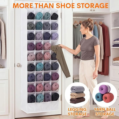 30-40 Pairs Over the Door Shoe Organizer, Large & Deep Pockets Hanging Shoe Rack, Space-Saving Closet Door Organizer Fits Boots,Sneakers or Larger Shoes,Shoe Storage for Bedroom,Small Closet,Entryway