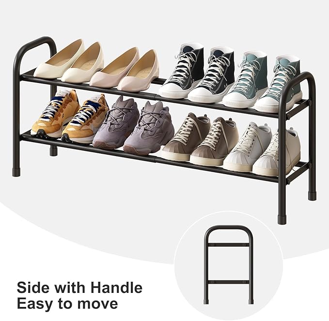 kiplant 2-Tier Shoe Rack for Closet, Expandable Metal Shoe Organizer, Adjustable Shoe Shelf Storage Organizer, Standing Shoe Rack for Entryway Closet Doorway