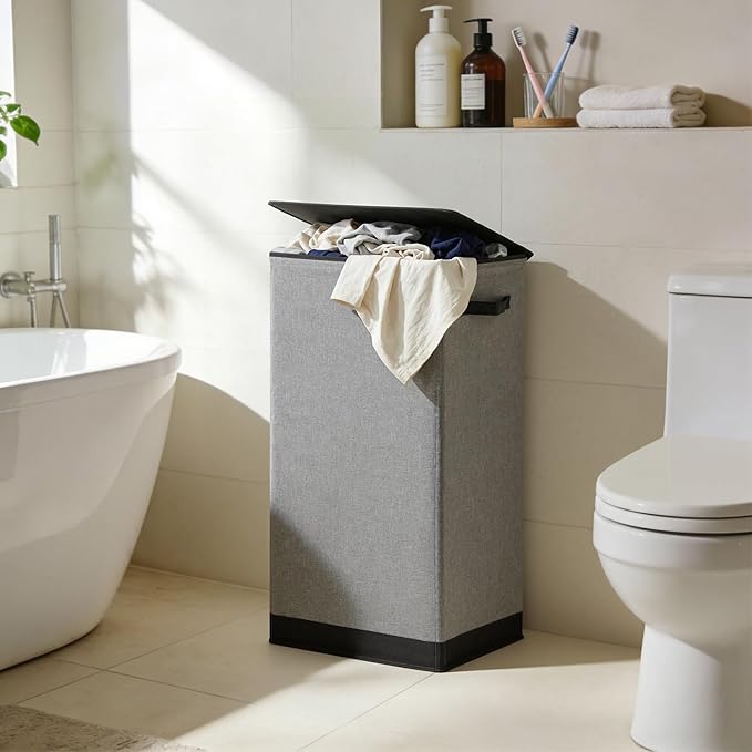 SOLEDI Laundry Hamper with Lid 100L Large & Tall Collapsible Laundry Basket, Clothes Hamper with Bag Removable Easy to Carry, Dirty Hampers for Bedroom, Bathroom, Dorm, College, Grey