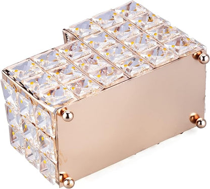 K COOL Crystal Makeup Brush Holder 2 Slot Hexagon Cosmetics Brush Eyeliner Display Cup Home Decorative Makeup Organizer Tabletop Candle Pen Pencil Holder for Office Hotel Dresser Bathroom-Gold