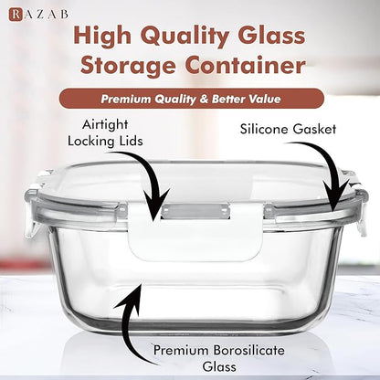 Razab 2 PC 1200ML / 41 Oz Glass Food Storage Containers with Lids - Airtight & Leakproof - Microwave/Oven/Freezer Safe - BPA Free - Ideal for Meal Prep, Storing Leftover & Lunch