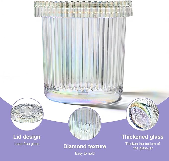 Glass Qtip Dispenser 2 Pack, Clear Bathroom Storage Organizer for Cotton Swabs, Balls, Pads & Floss Picks, Vanity Makeup Essential Accessories (Iridescent)
